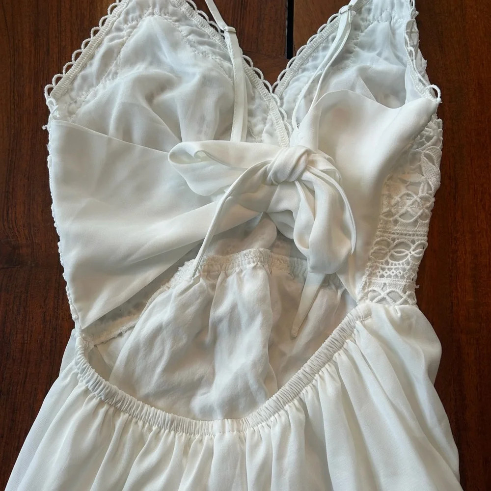 CO White Crochet Bodice Tiered Mini Dress - Picture 6 of 8